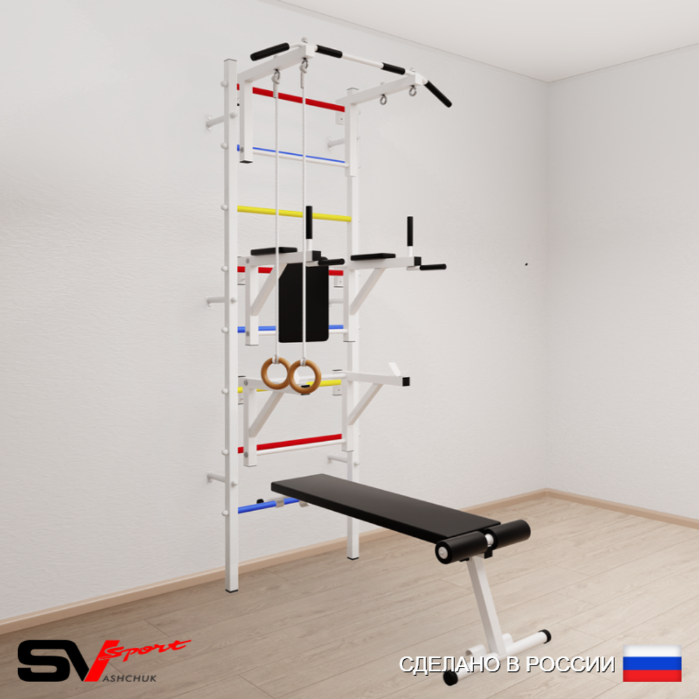 Шведская стенка Sv Sport 591 (Турник стандарт/Брусья/Стойка/Скамья/Кольца)
