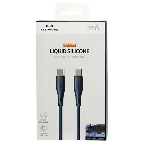Usb Кабель-зарядка Type-C на Type-C Keephone Liquid Silicone DC-23014 60W 1м силиконовый синий