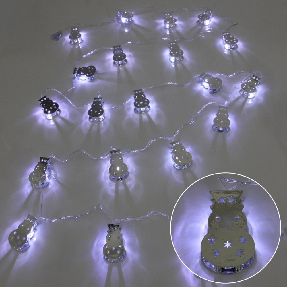 Гирлянда для дома «Серебряный снеговик» 4м 20 ламп LED, 3,7*6 см прозр.пров.,1 реж, IP-20, Белый (соединение)