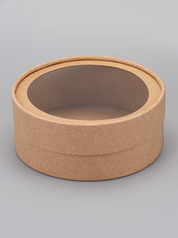 Коробка круглая подарочная, завальцованная с окном, крафт, 15×6 см