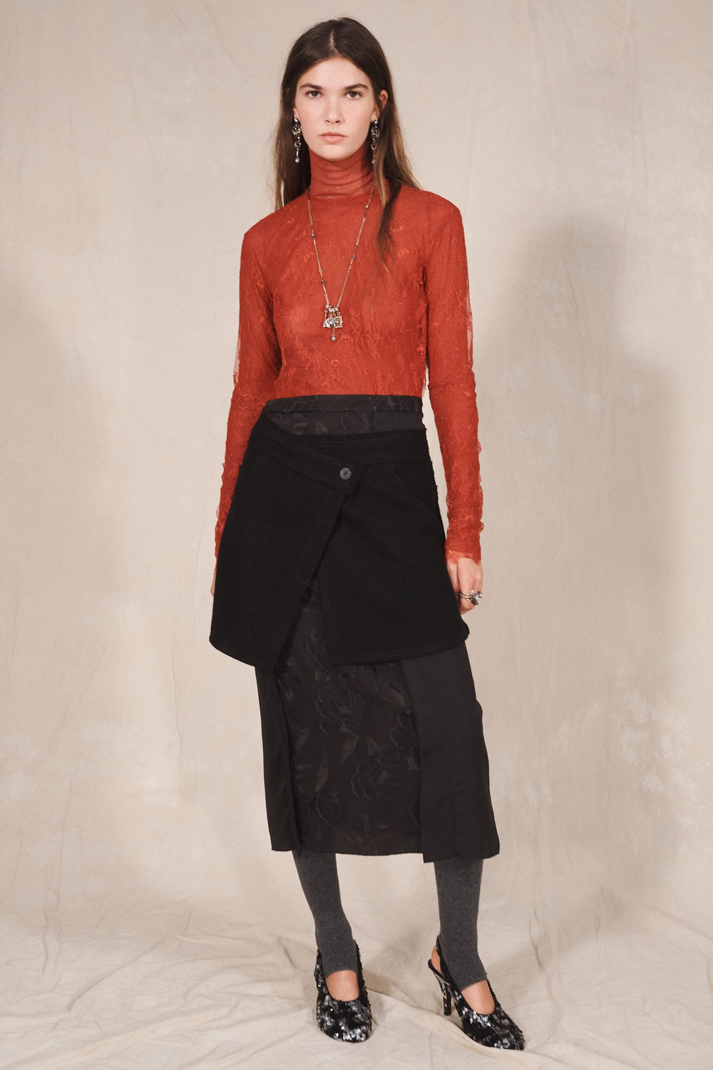 ZARA ПОЛУПРОЗРАЧНЫЙ КРУЖЕВНОЙ ТОП - LIMITED EDITION, КРАСНЫЙ