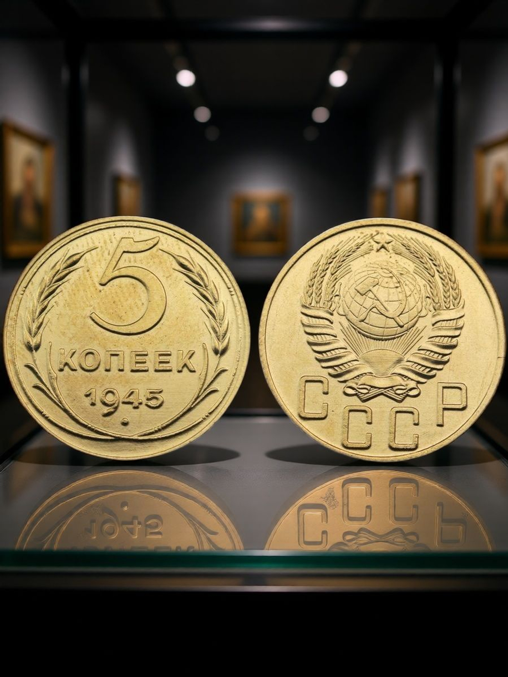 5 копеек 1945 года СССР Советский Союз. Погодовка Советы. Копия редкой монеты бронза