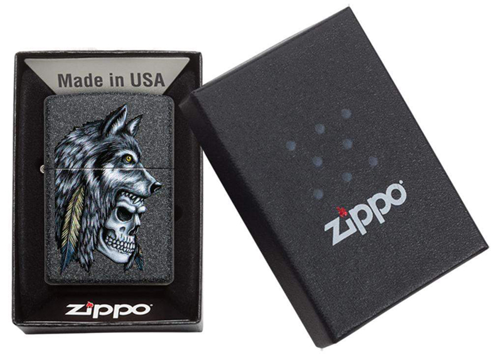 Зажигалка ZIPPO 29863 Wolf Skull Feather Design