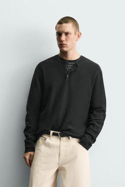 ZARA СВИТЕР С РЕЛЬЕФНОЙ ТКАНЬЮ И ОТЛОЖНЫМ ВОРОТНИКОМ, ЧЕРНЫЙ