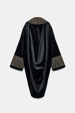 ZARA КОМБИНИРОВАННОЕ ПАЛЬТО ИЗ БАРХАТА С ЖАККАРДОМ — ZW COLLECTION, ЧЕРНЫЙ