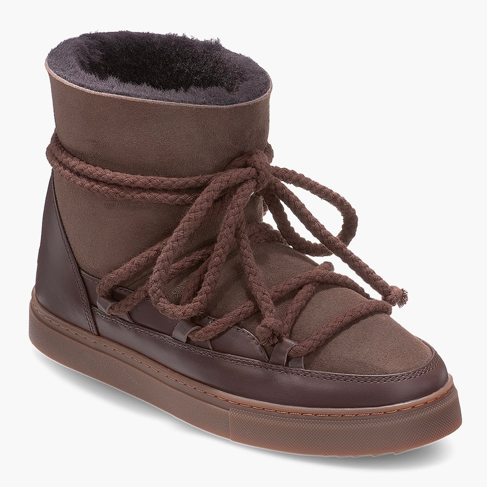 Высокие комбинированные кеды INUIKII Sneaker Classic Dark Brown на меху