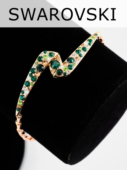 Браслет Молния с зелеными кристаллами Swarovski