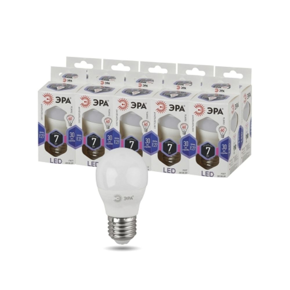Лампа светодиодная ЭРА STD LED P45-7W-860-E27 7Вт шар холодный дневной свет Е27 | Лампы cветодиодные Шар (G/P)
