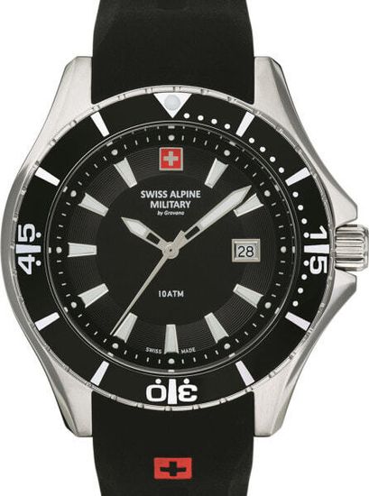 С ремешком Мужские наручные часы с черным силиконовым ремешком Swiss Alpine Military 7040.1837 diver 45mm 10ATM