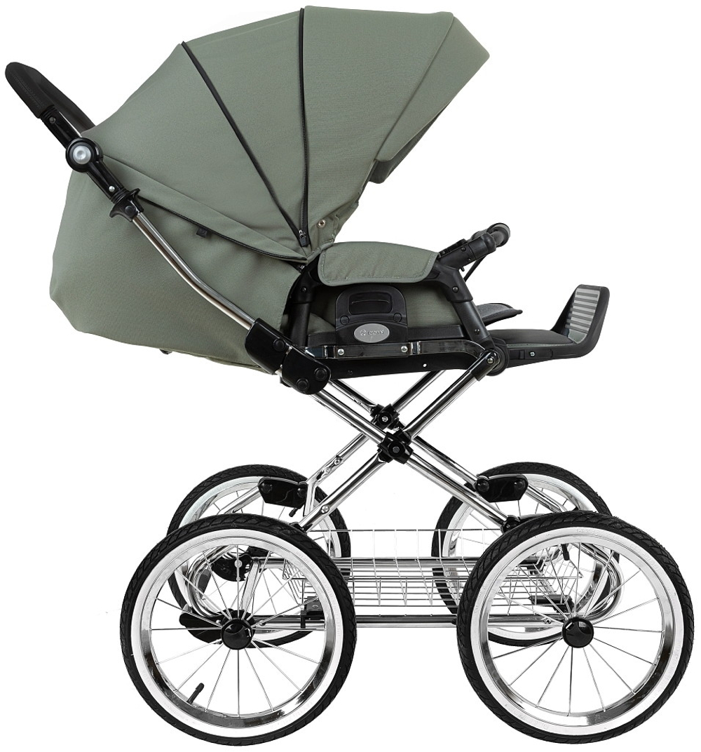 Детская коляска Roan Bass Next Classic d14 2.0 3 в 1 с автокреслом Pituso Baesa Pro Black,Beige Canopy BSNC/92/2 Sage Green/Black/руч.Black