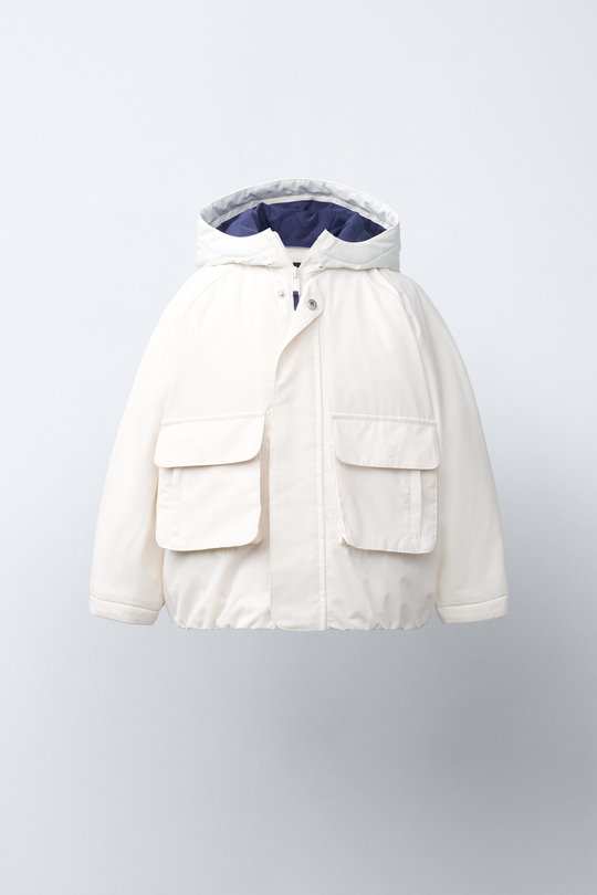ZARA ПАРКА WATER REPELLENT С КОНТРАСТНЫМИ ДЕТАЛЯМИ, БЕЛЫЙ