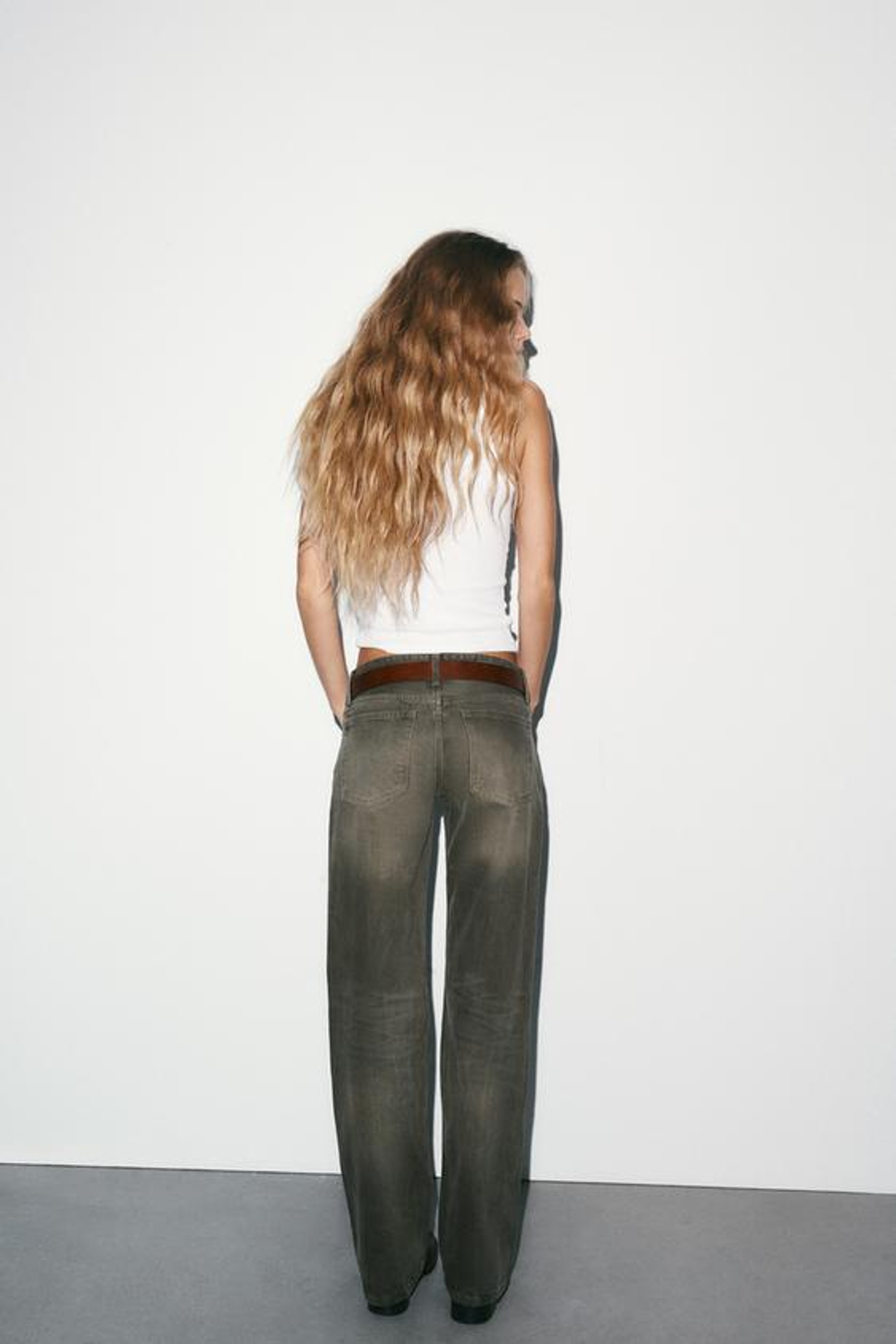 ZARA ДЖИНСЫ TRF WIDE-LEG С НИЗКОЙ ПОСАДКОЙ, СВЕТЛЫЙ ХАКИ