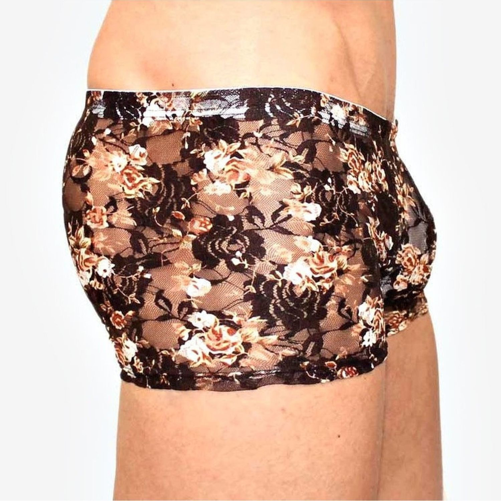Мужские сетчатые боксеры с бежевыми розами Rose Boxer (Размер: M) (Цвет: черный)