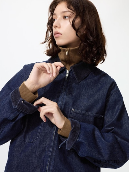 UNIQLO Короткая джинсовая куртка на молнии, темно-синий