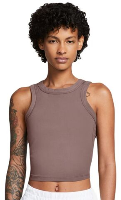 Женский топ теннисный Nike One Fitted Dir-Fit Short Sleeve Crop Tank - smokey mauve/black