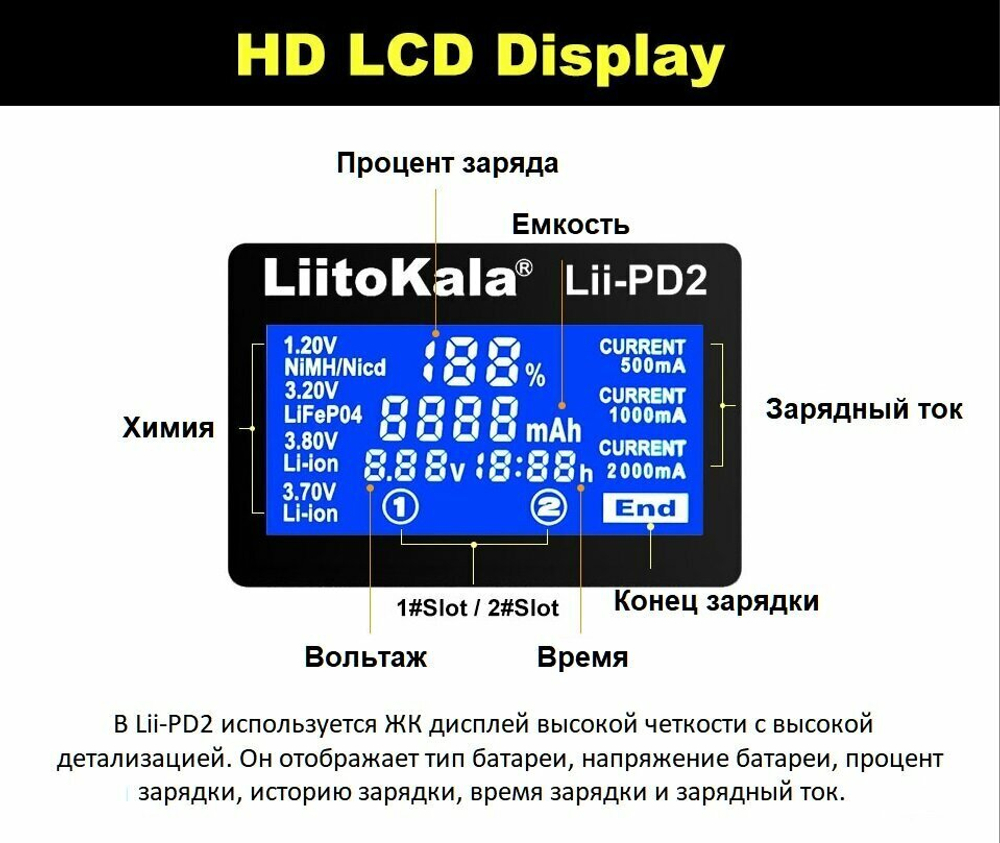 Зарядное устройство LiitoKala Lii-PD2 для Li-ion и Ni-MH аккумуляторов