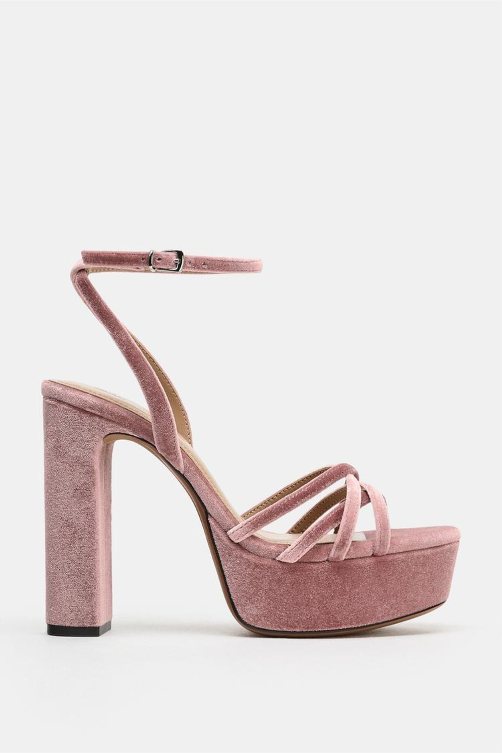 ZARA БАРХАТНЫЕ БОСОНОЖКИ НА ПЛАТФОРМЕ, РОЗОВЫЙ