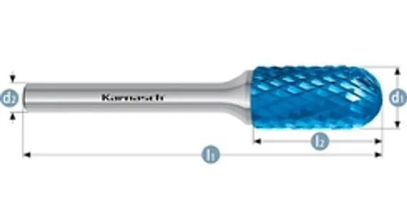 Борфреза твердосплавная Karnasch форма E, 6х10х6х50 мм, насечка HP-6, покрытие Blue-Tec, арт. 11.5044-020