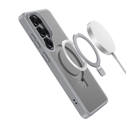 Чехол серого цвета с MagSafe для Samsung Galaxy S26 Ultra, серия Yind Series Case от Dux Ducis (версия с магнитной откидной подставкой)