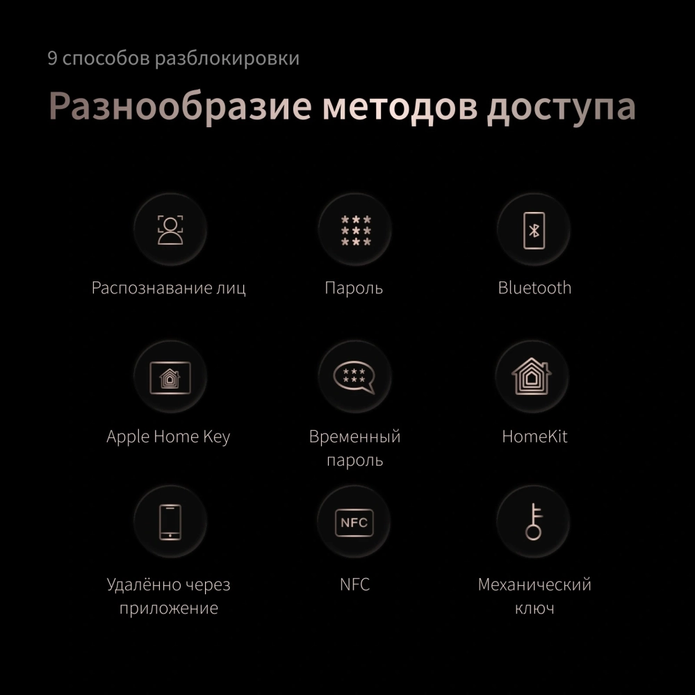 Умный замок Aqara ML-D01D врезной разбл.отпеч.паль./код/пар/NFC/прил/мех.кл 5000mAh бронзовый/черный