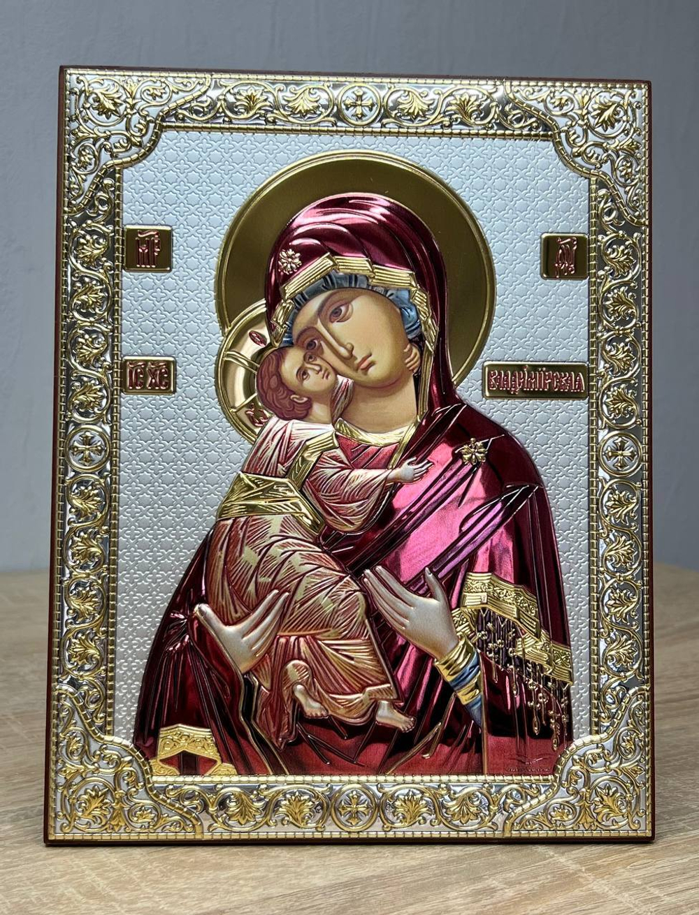 Владимирская БМ, икона прямоугольная без рамки, красное дерево, эмаль 150х200