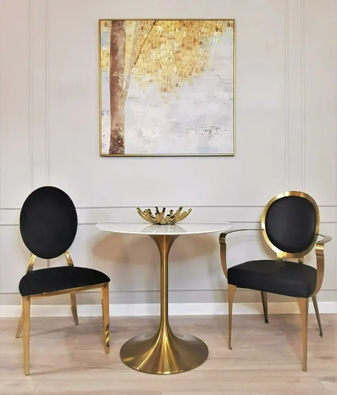 Стол Tulip Marble, Ø80 см, белый мрамор на золотой ножке