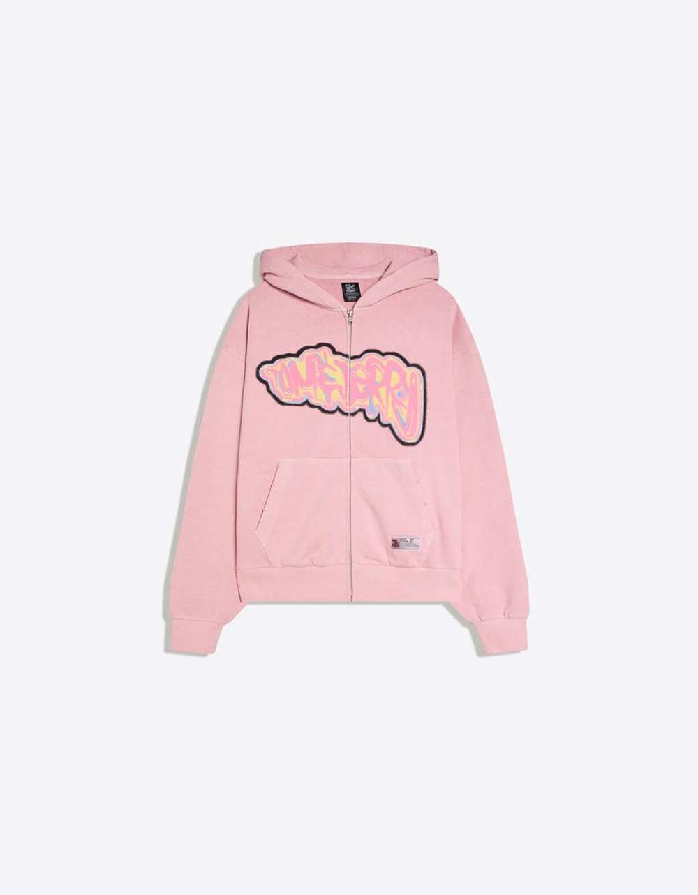 BERSHKA Толстовка на молнии «Tom & Jerry», светло-розовый