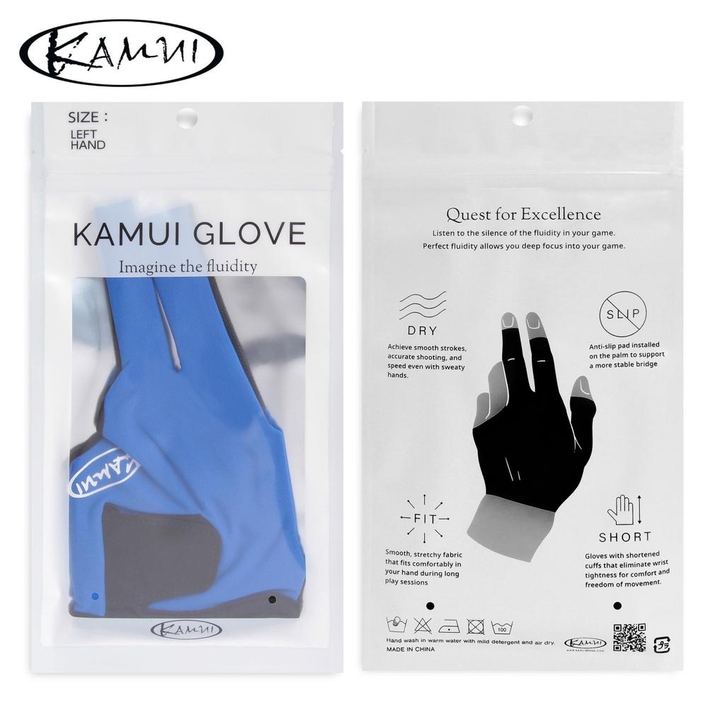Перчатка для бильярда "Kamui QuickDry Short" синяя/черная правая XL