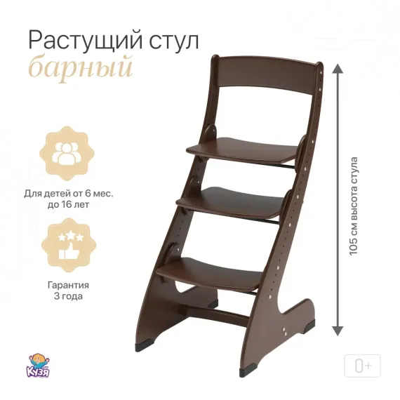 Растущий стул "ПАВЛИН"+, коричневый\венге (Фабрика Друг Кузя) - фото: 2 Растущий стул "ПАВЛИН"+, коричневый\венге - фото: 2