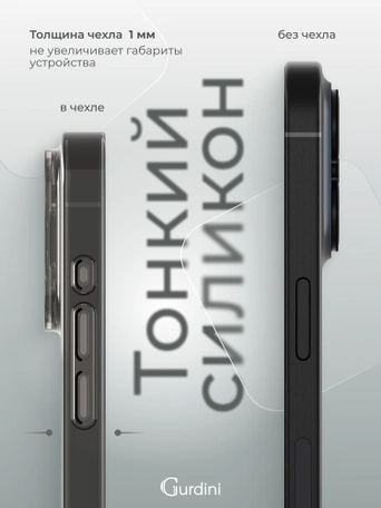 Чехол накладка iPhone 15 Pro 6.1" Gurdini силикон Ultra Twin 1 mm с защитой камеры серый