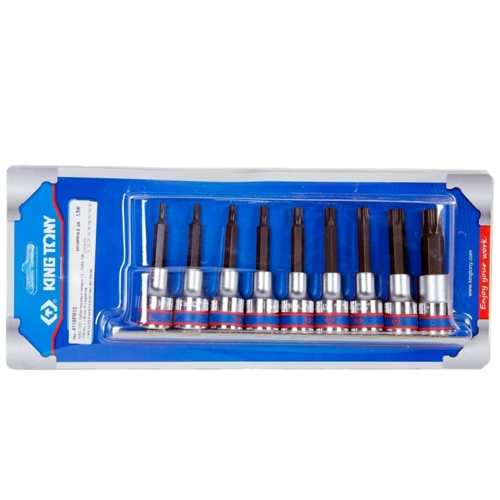 KING TONY (4119PR10) Набор торцевых насадок 1/2", TORX, Т20-Т60, 9 предметов