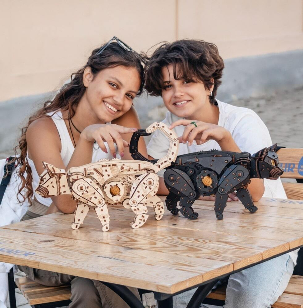 Механический Черный Кот от Eco Wood Art (EWA) - Деревянный конструктор, сборная механическая модель, 3D Пазл
