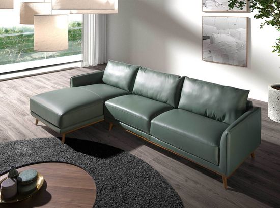 Угловой диван с левым шезлонгом 6200/5607-L-M5677 Angel Cerda из зеленой кожи