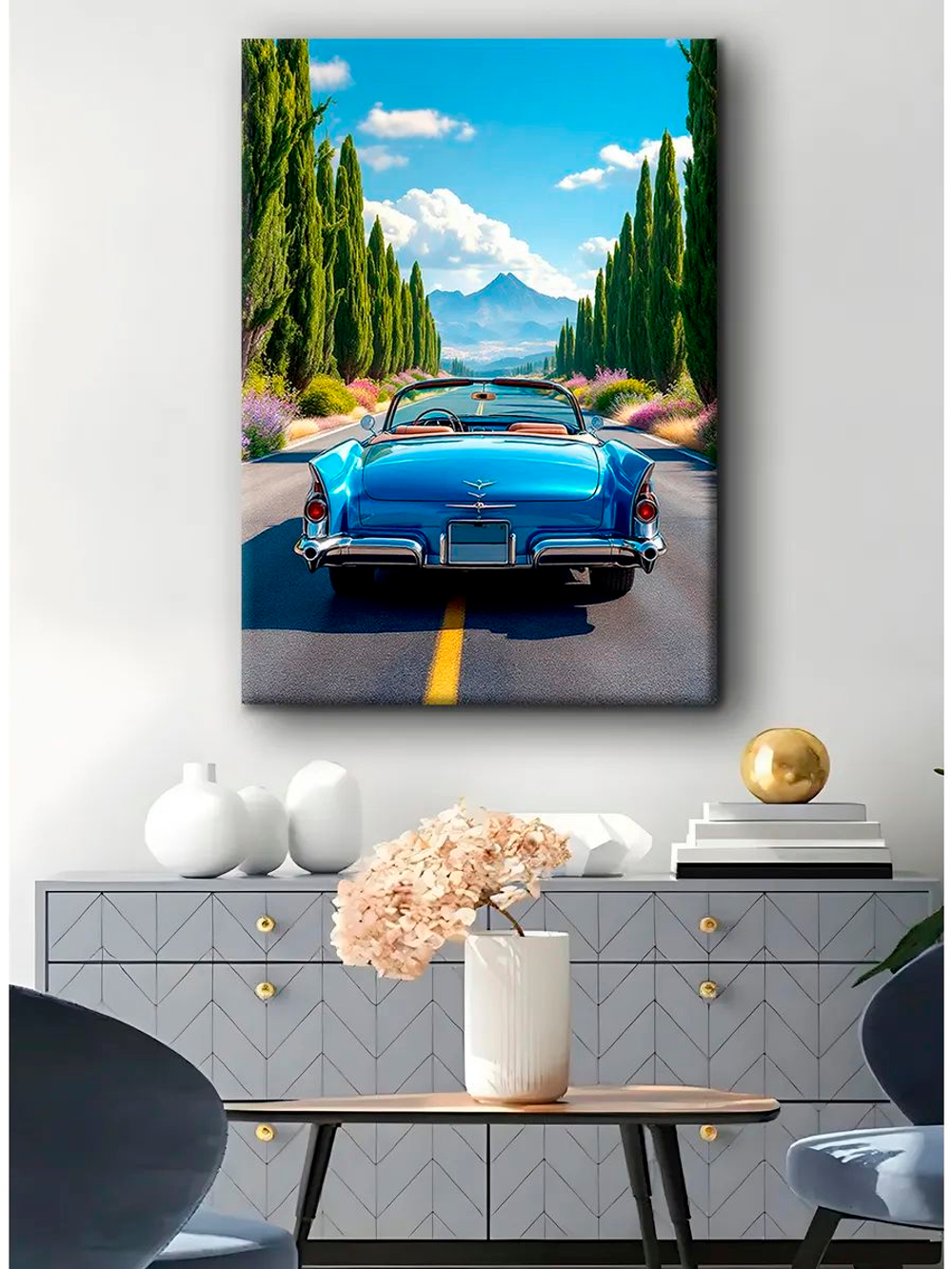 Картина "Cadillac Eldorado", для интерьера 50х70см 1шт., на деревянном подрамнике