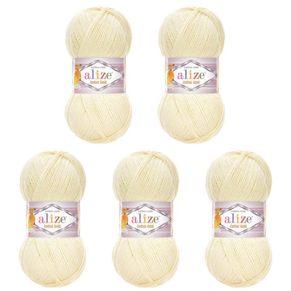 Пряжа Alize (Ализе) Cotton Gold / уп.5 мот. по 100 г, 330м, 001 молочный A