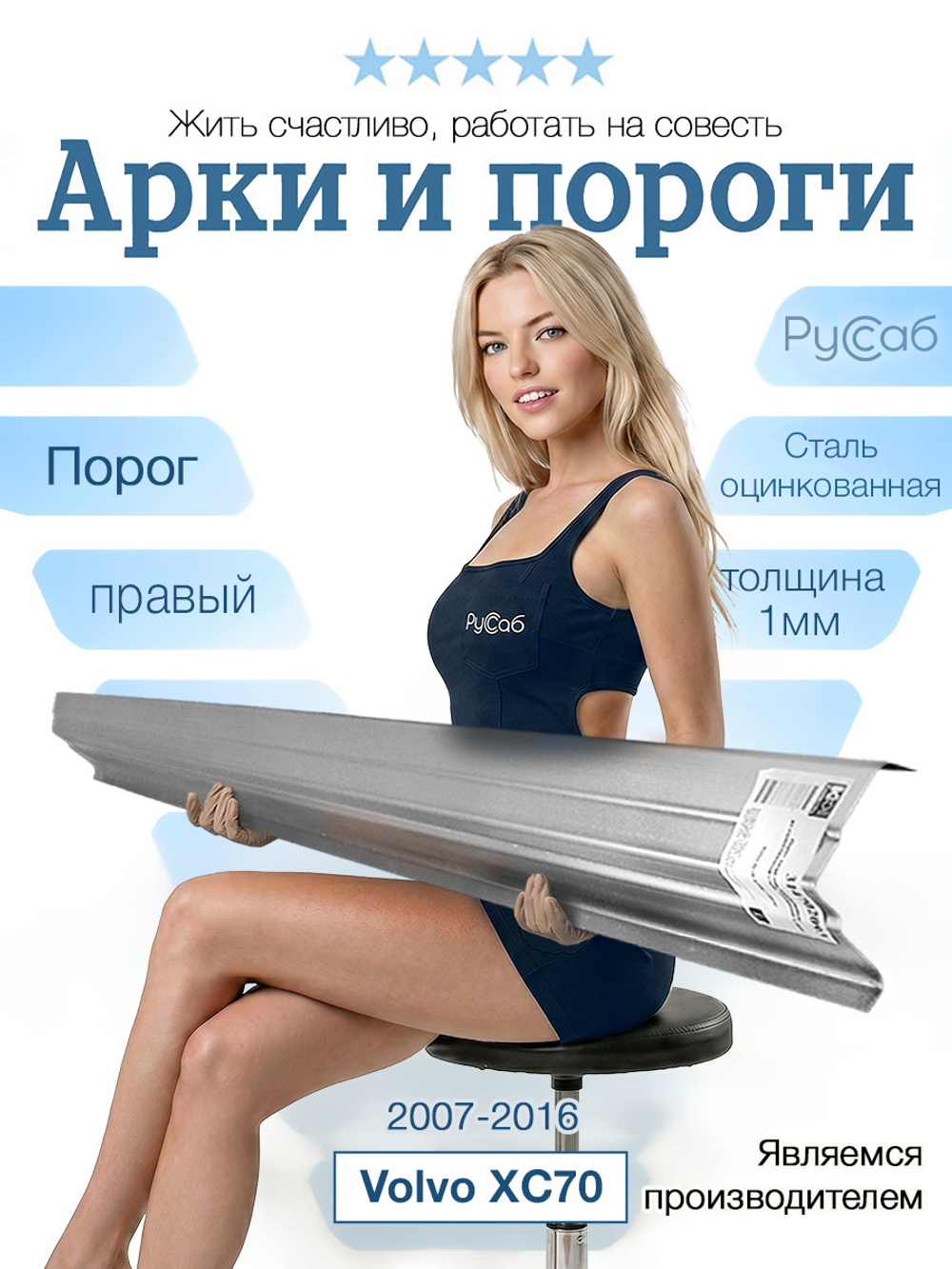 Порог правый Volvo XC70 2007-2016 (1мм)