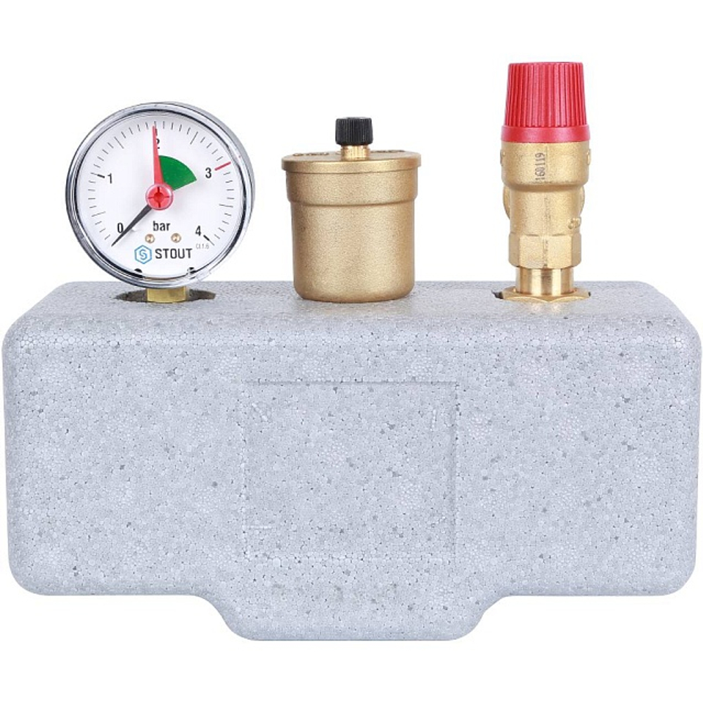 Группа безопасности котла STOUT - 1" (до 50 кВт, PN3, Tmax 110°C, в теплоизоляции)