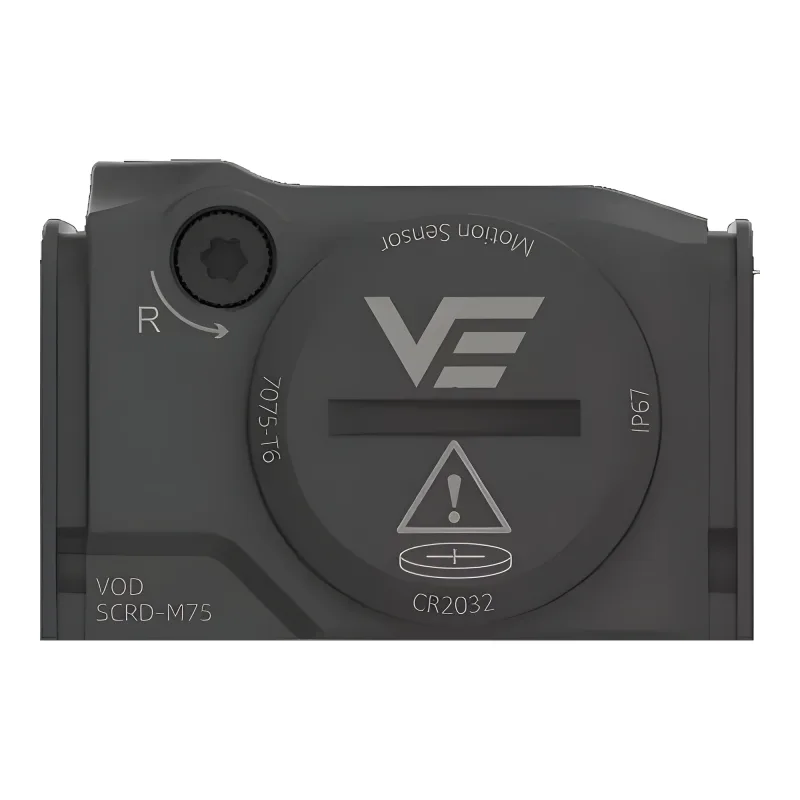 Прицел коллиматорный Vector Optics Frenzy FA 1x18x22 MRT (SCRD-M75) - крупный план боковой панели с маркировкой