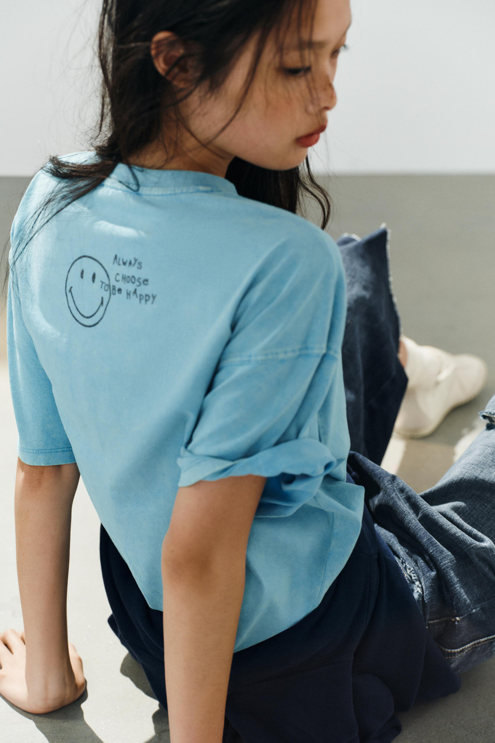 ZARA ФУТБОЛКА С ЭФФЕКТОМ ПОТЕРТОСТИ SMILEY®, СИНИЙ