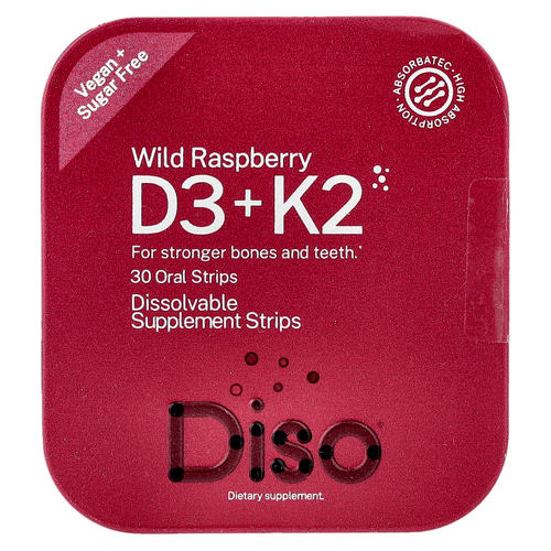 Diso, витамины D3 и K2, дикая малина, 30 полосок для полости рта