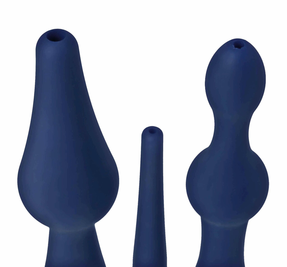Набор из 3 универсальных насадок для анального душа Universal 3 Piece Silicone Enema Attachment Set (Цвет: синий)