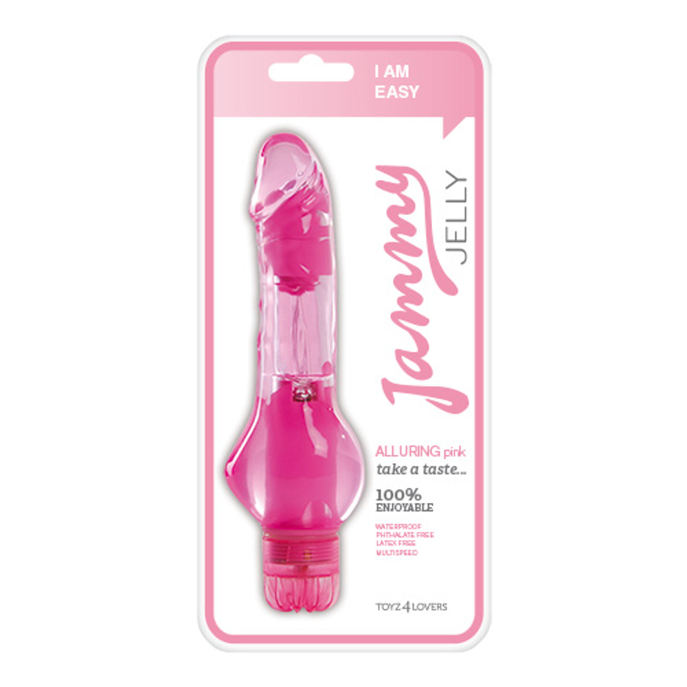 Розовый вибратор VIBRATOR JAMMY JELLY ALLURING с широким основанием - 16,5 см. (Цвет: розовый)