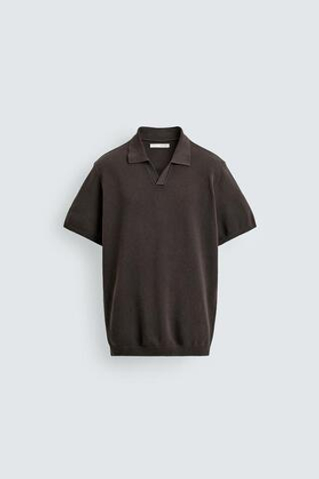 ZARA ПОЛО ИЗ РЕЛЬЕФНОГО ТРИКОТАЖА, ШОКОЛАДНЫЙ