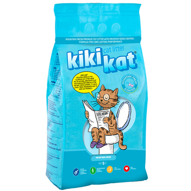 Наполнитель KikiKat комкующийся супер-белый Горная свежесть для кошек 5 л