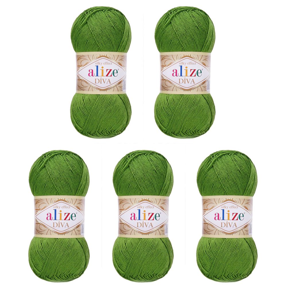 Пряжа Alize (Ализе) Diva / уп.5 мот. по 100 г, 350м, 210 зеленый A