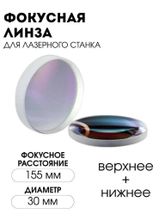 Фокусирующая линза для лазерного станка D30мм с фокусным расстоянием 155 мм, состоит из 2 частей