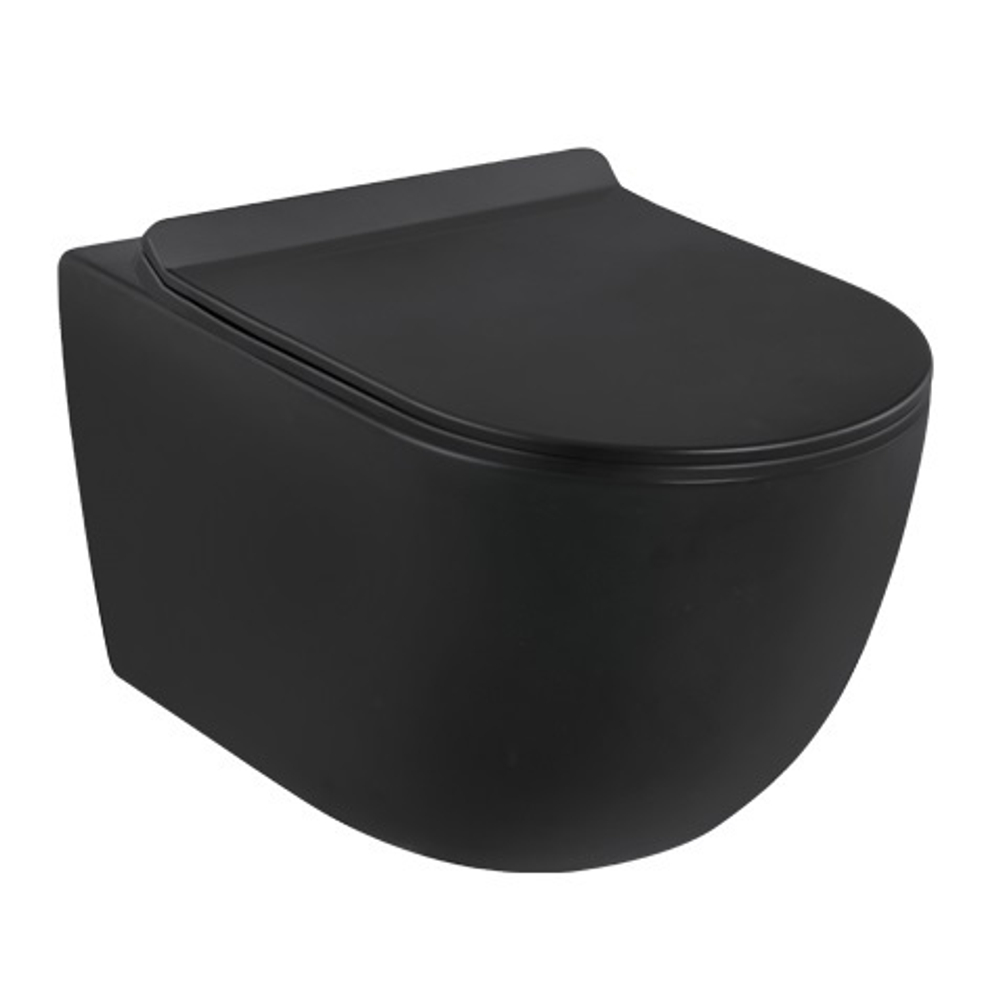 Унитаз подвесной ROVENO PC-010, ЧЁРНЫЙ, безободковый, дюропласт, микролифт PC-010