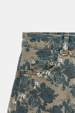 ZARA ДЖИНСЫ BALLOON ANKLE-LENGTH СО СРЕДНЕЙ ПОСАДКОЙ И ЦВЕТОЧНЫМ ПРИНТОМ — ZW COLLECTION, ХАКИ