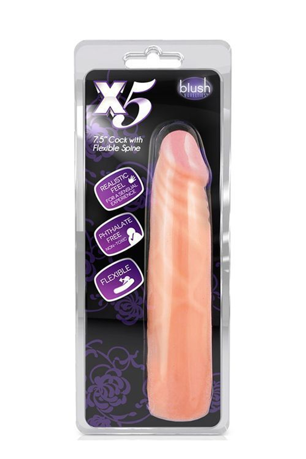 Телесный фаллоимитатор без мошонки X5 7.5 COCK WITH FLEXIBLE SPINE - 19 см. (Цвет: телесный)
