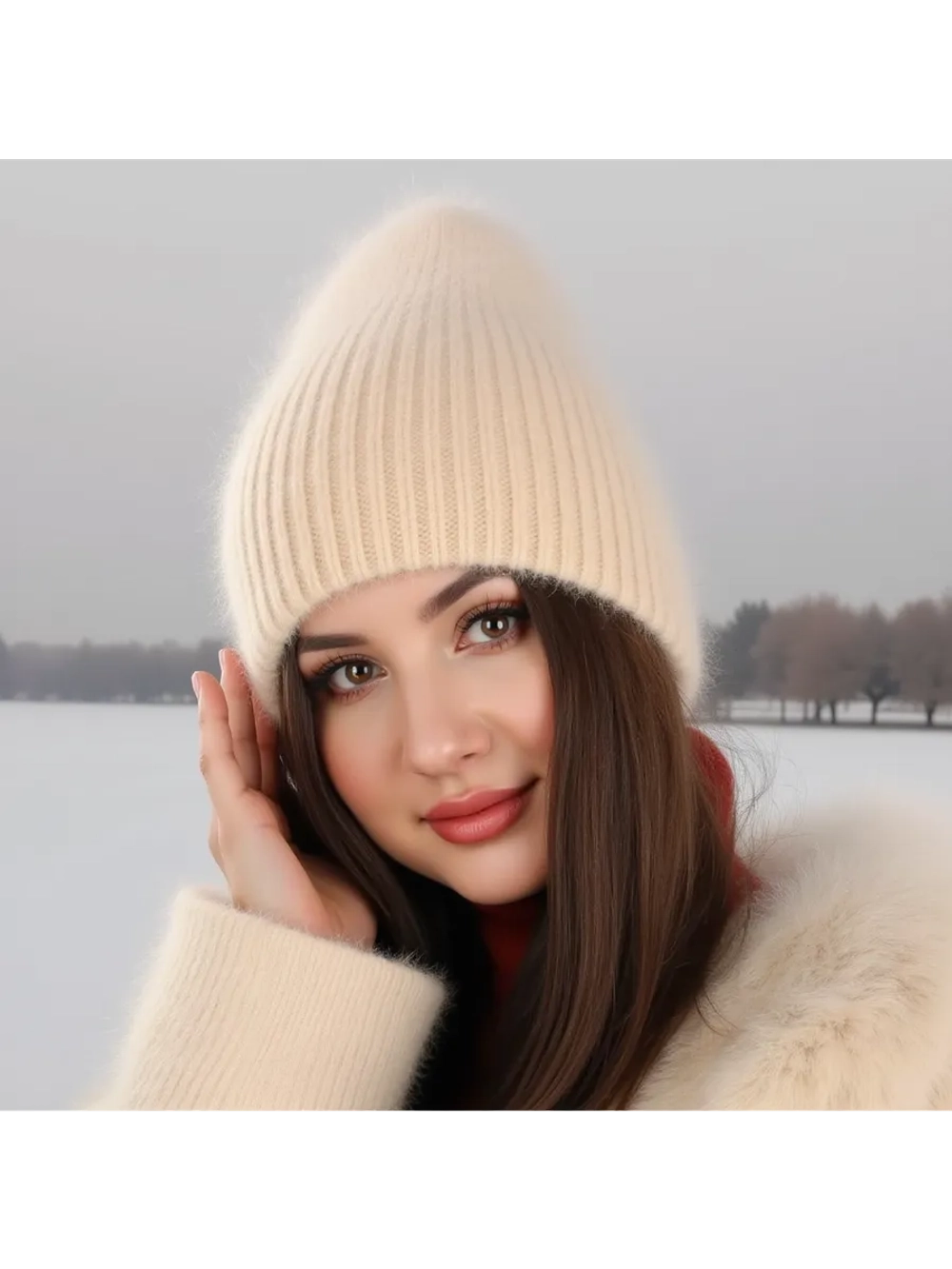 шапка ангора зимняя пушистая вязаная модная